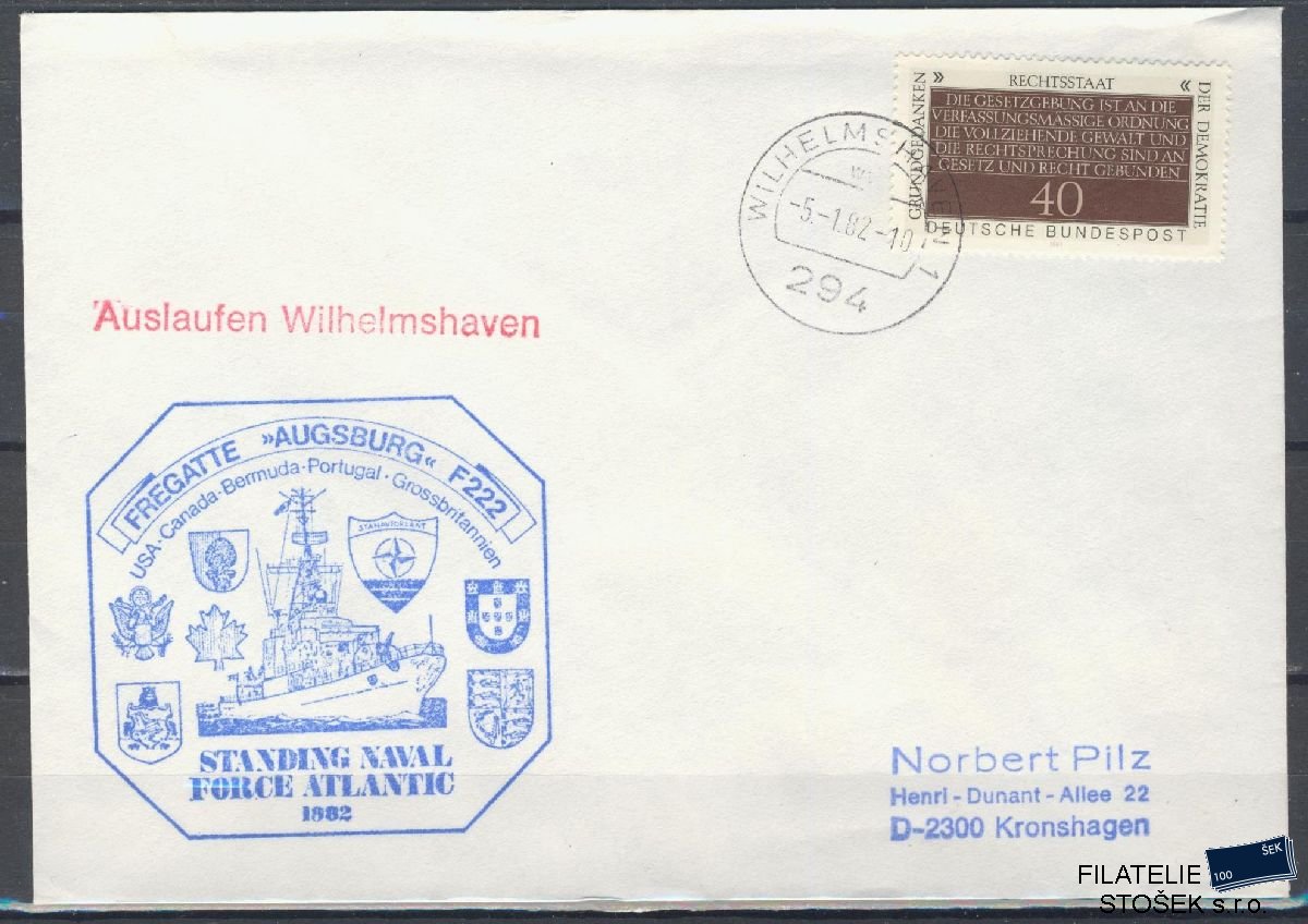 Lodní pošta celistvosti - Deutsche Schifpost - Fregate Augsburg