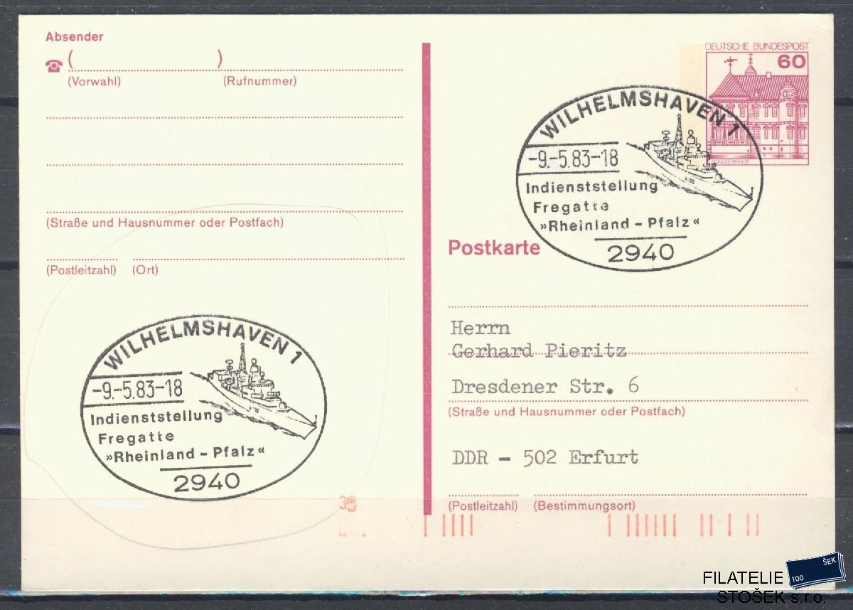 Lodní pošta celistvosti - Deutsche Schifpost - Fregate Rheinland Pfalz