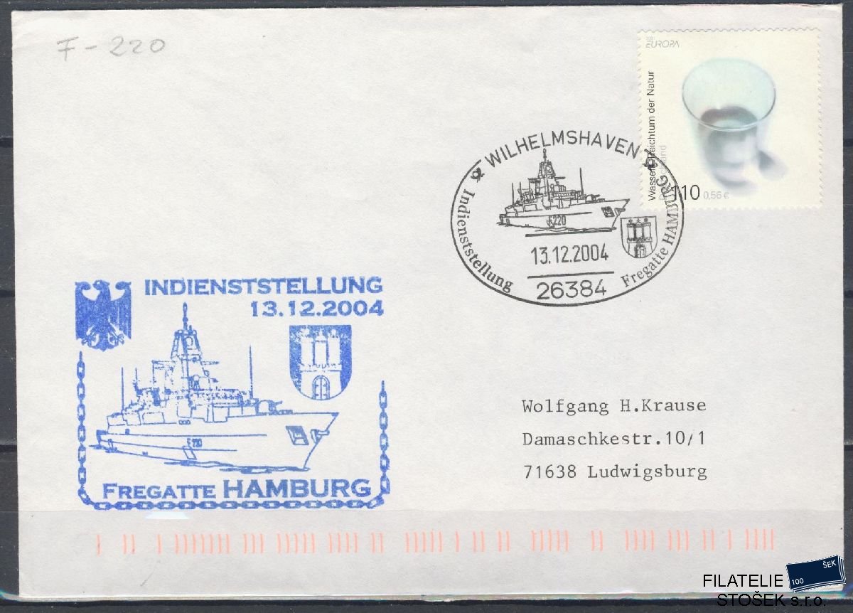 Lodní pošta celistvosti - Deutsche Schifpost - Fregate Hamburg