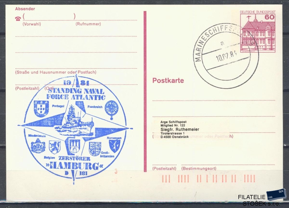 Lodní pošta celistvosti - Deutsche Schifpost - Zerstörer Hamburg