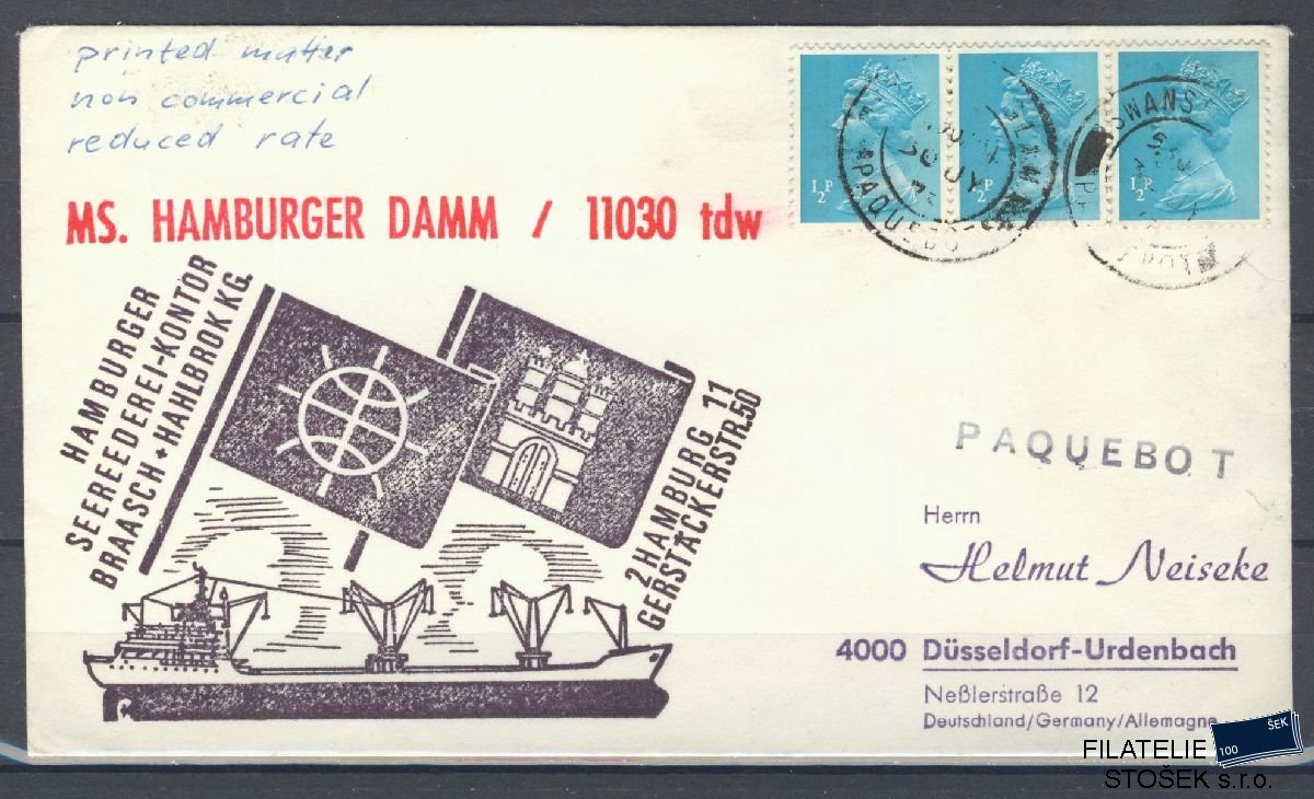 Lodní pošta celistvosti - Deutsche Schifpost - MS Hamburger Damm