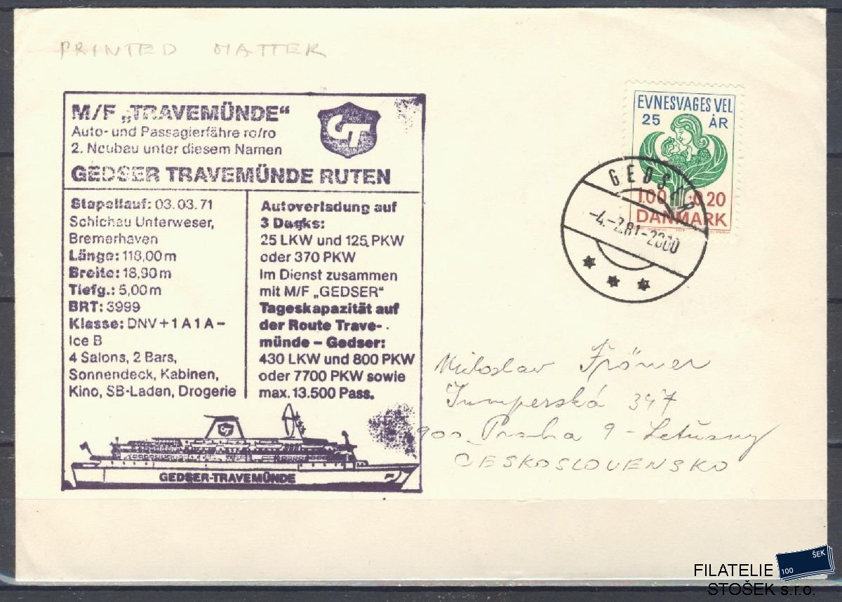 Lodní pošta celistvosti - Deutsche Schifpost - MF Travemünde
