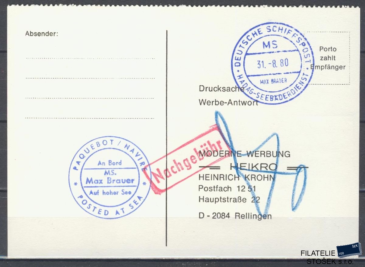 Lodní pošta celistvosti - Deutsche Schifpost - MS Max Brauer