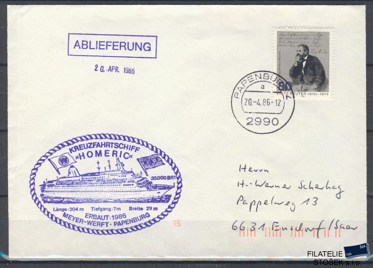 Lodní pošta celistvosti - Deutsche Schifpost - Kreuzfahrschiff Homeric