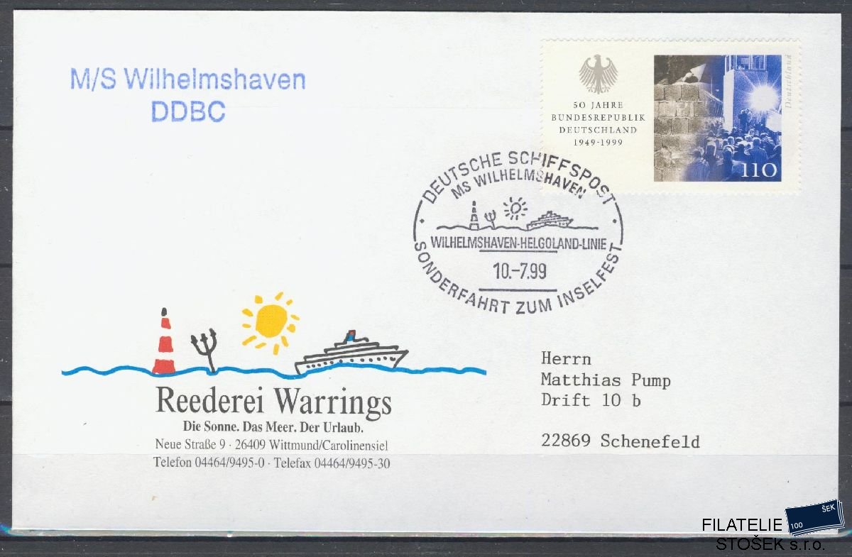 Lodní pošta celistvosti - Deutsche Schifpost - MS Wilhelmshaven
