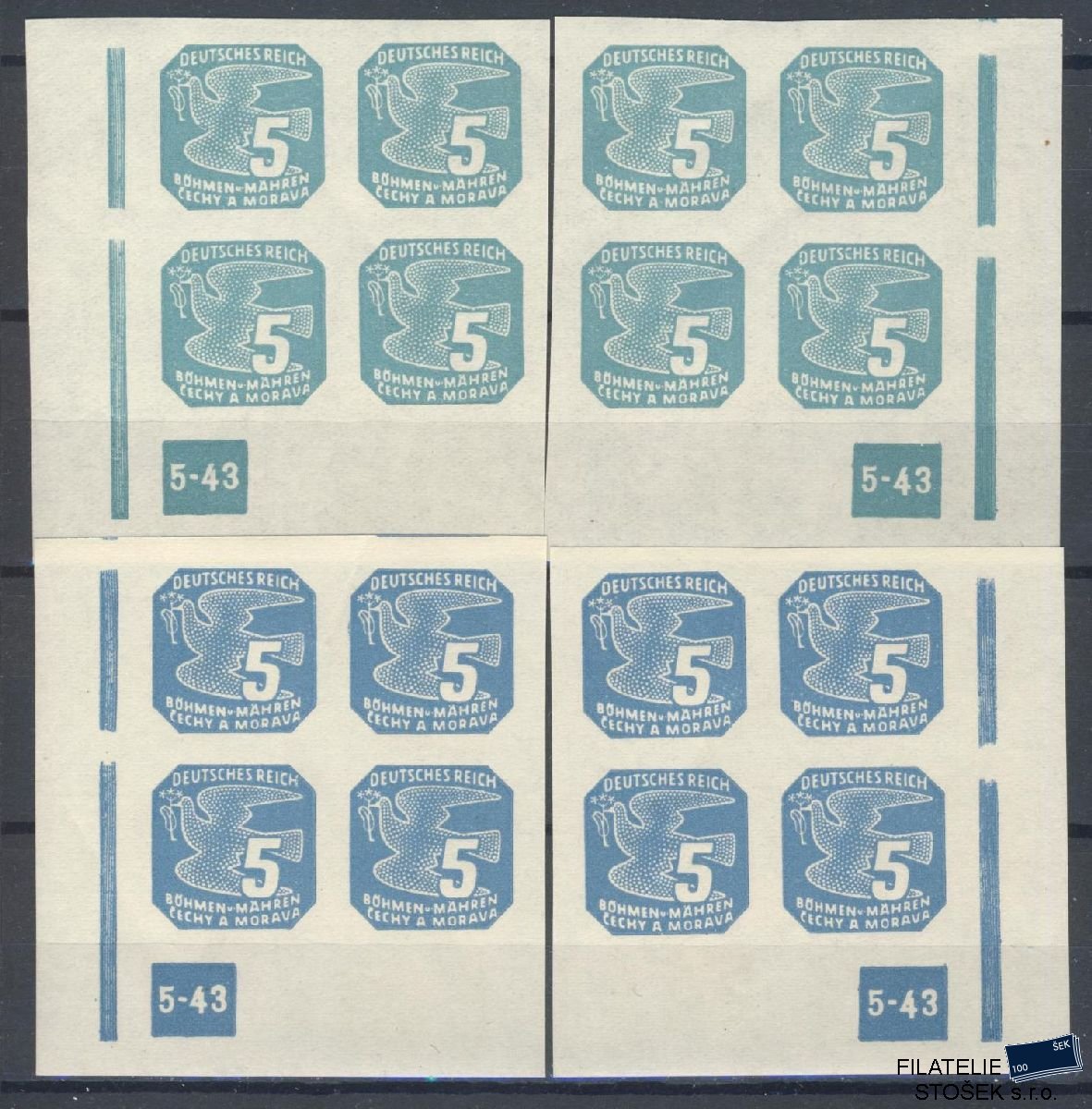 Protektorát známky NV 10 4 Blok Dz 5-43 1x Přerušený rám