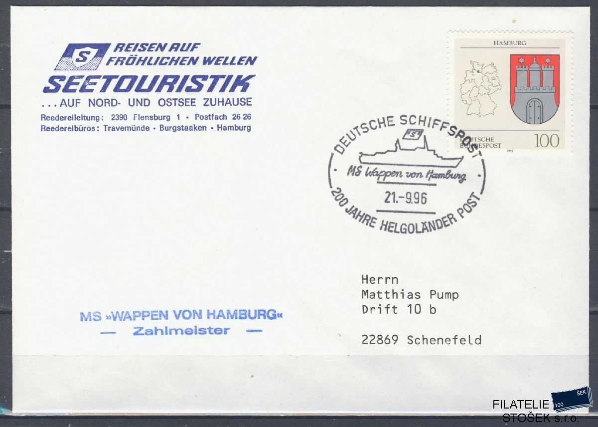 Lodní pošta celistvosti - Deutsche Schifpost - Wappen von Hamburg