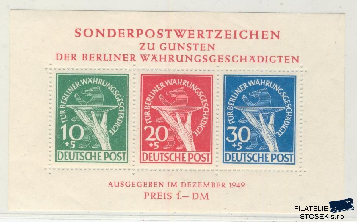 Berlín známky Mi Blok 1 Dřívko, výrobní lomy