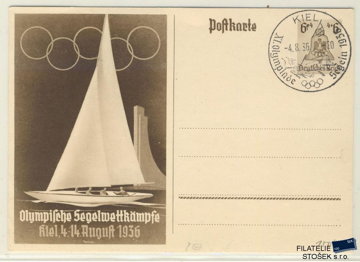 Deutsches Reich celistvosti - Postkarte Olympische Segelweltkampfe
