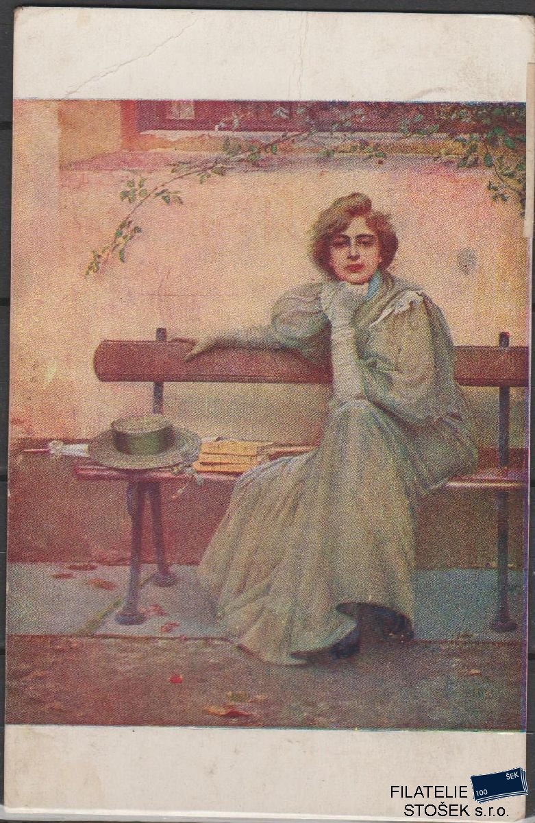 Námětová Pohlednice - Žena na lavičce