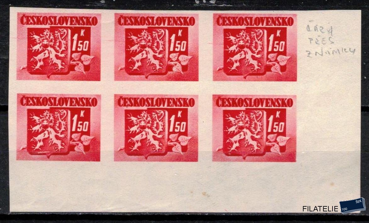 Československo známky 365 DV čáry přes známky 6-ti blok
