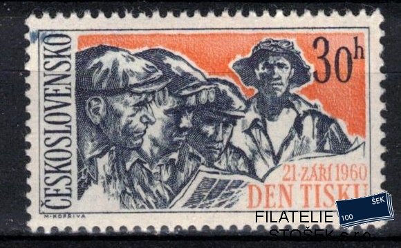 Československo známky 1140 DV modrá skvrna nad O nápisu