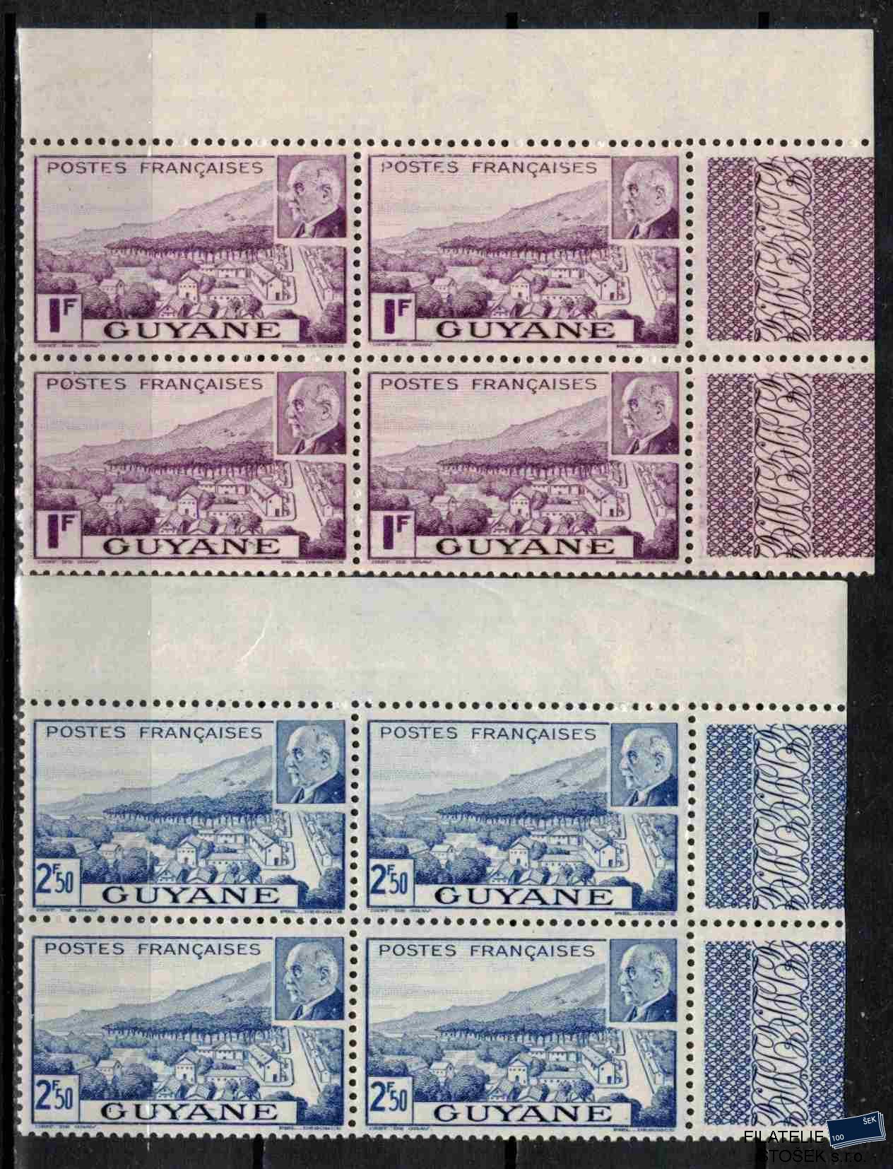Guyane známky 1941 Marechal Petain Čtyřbloky