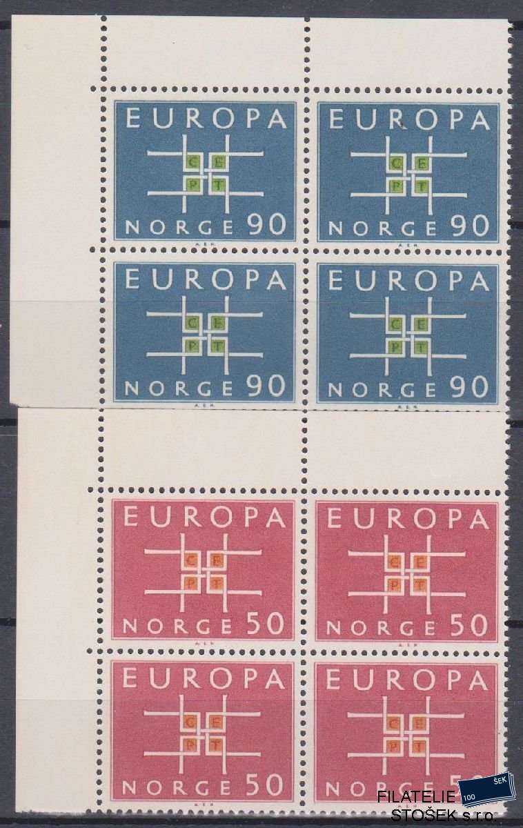 Norsko známky Mi 498-99 4 Blok Rohový