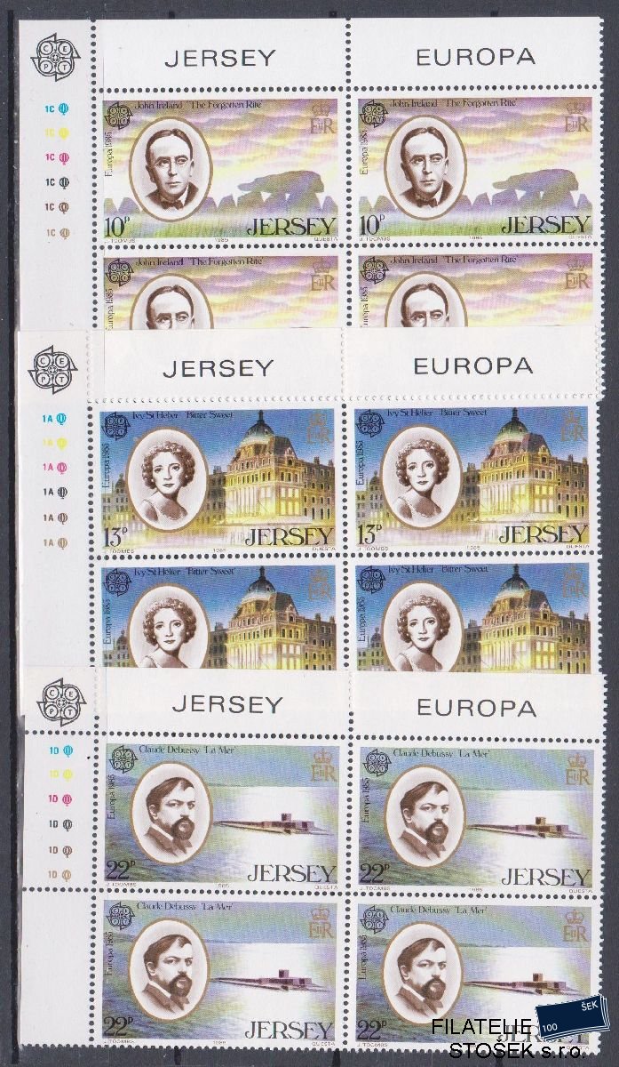Jersey známky Mi 347-49 4 Blok Rohový