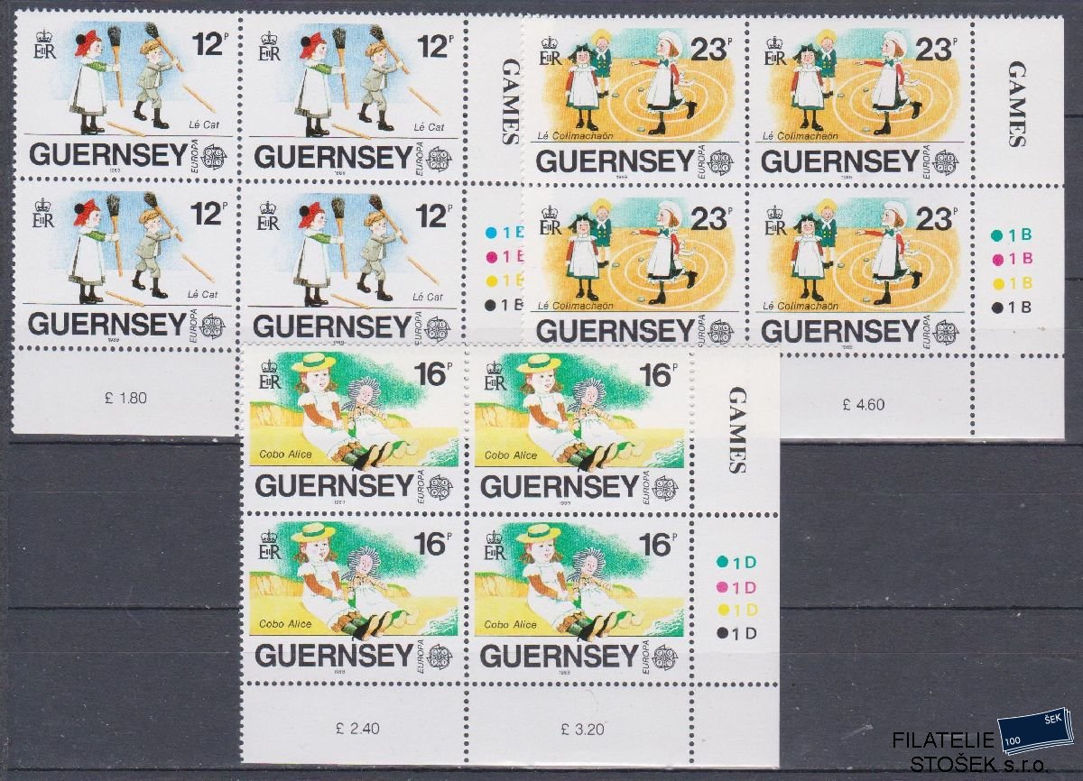 Guersney známky Mi 449-51 4 Blok