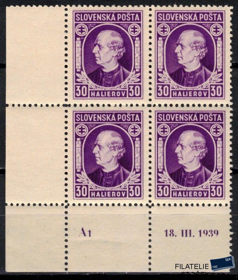 Slovenský štát známky 28 A Dč A 1 18.III.1939 Čtyřblok