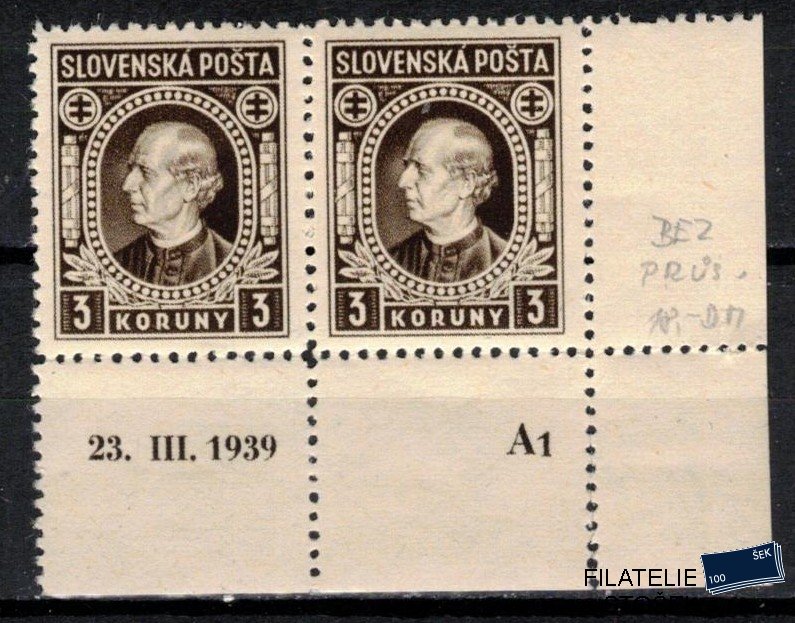Slovenský štát známky 32 A Dč A 1 23.III.1939 Dvoupáska dvl