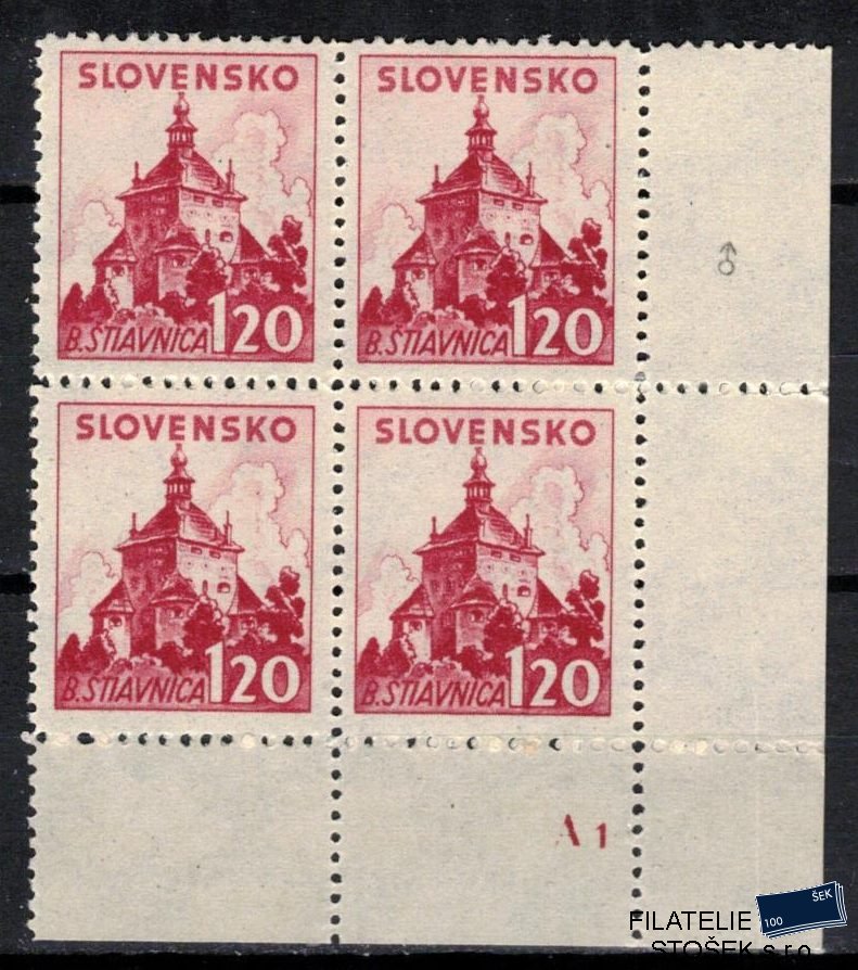 Slovenský štát známky 52 Dč A 1  Čtyřblok rohový Pr 1
