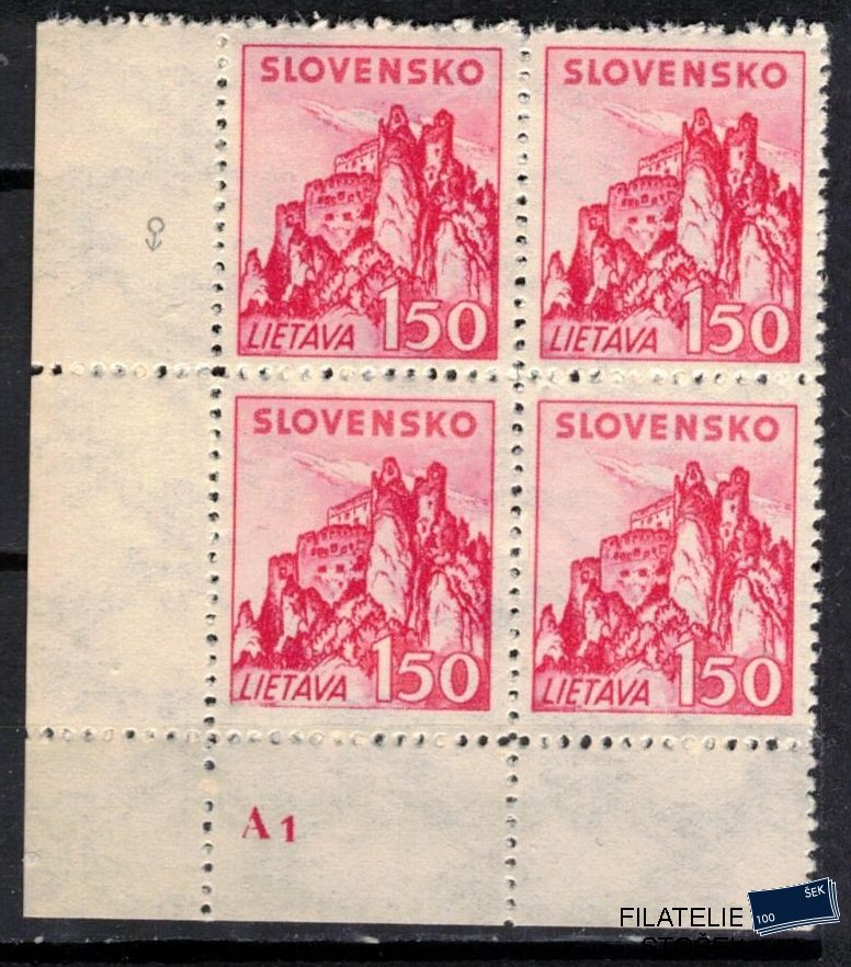 Slovenský štát známky 53 Dč A 1  Čtyřblok rohový Pr 1