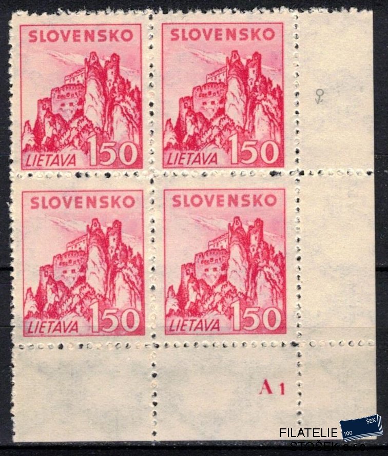Slovenský štát známky 53 Dč A 1  Čtyřblok rohový Pr 2