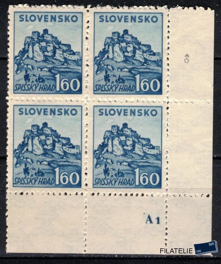 Slovenský štát známky 54 Dč A 1  Čtyřblok rohový Pr 1 DV ZP 180