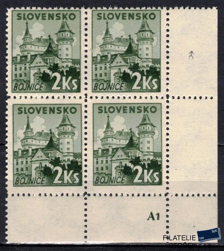 Slovenský štát známky 55 Dč A 1  Čtyřblok rohový Pr 1