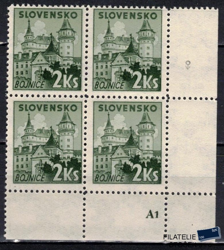 Slovenský štát známky 55 Dč A 1  Čtyřblok rohový Pr 2