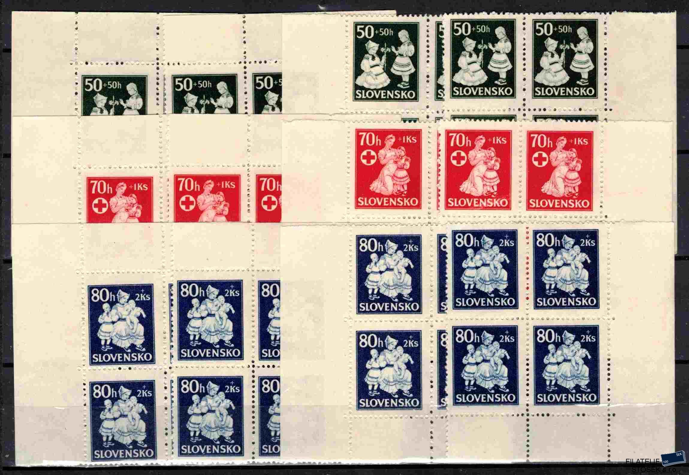 Slovensko známky 84-6 Rohové čtyřbloky-kompletní miniatura na kartičce A5