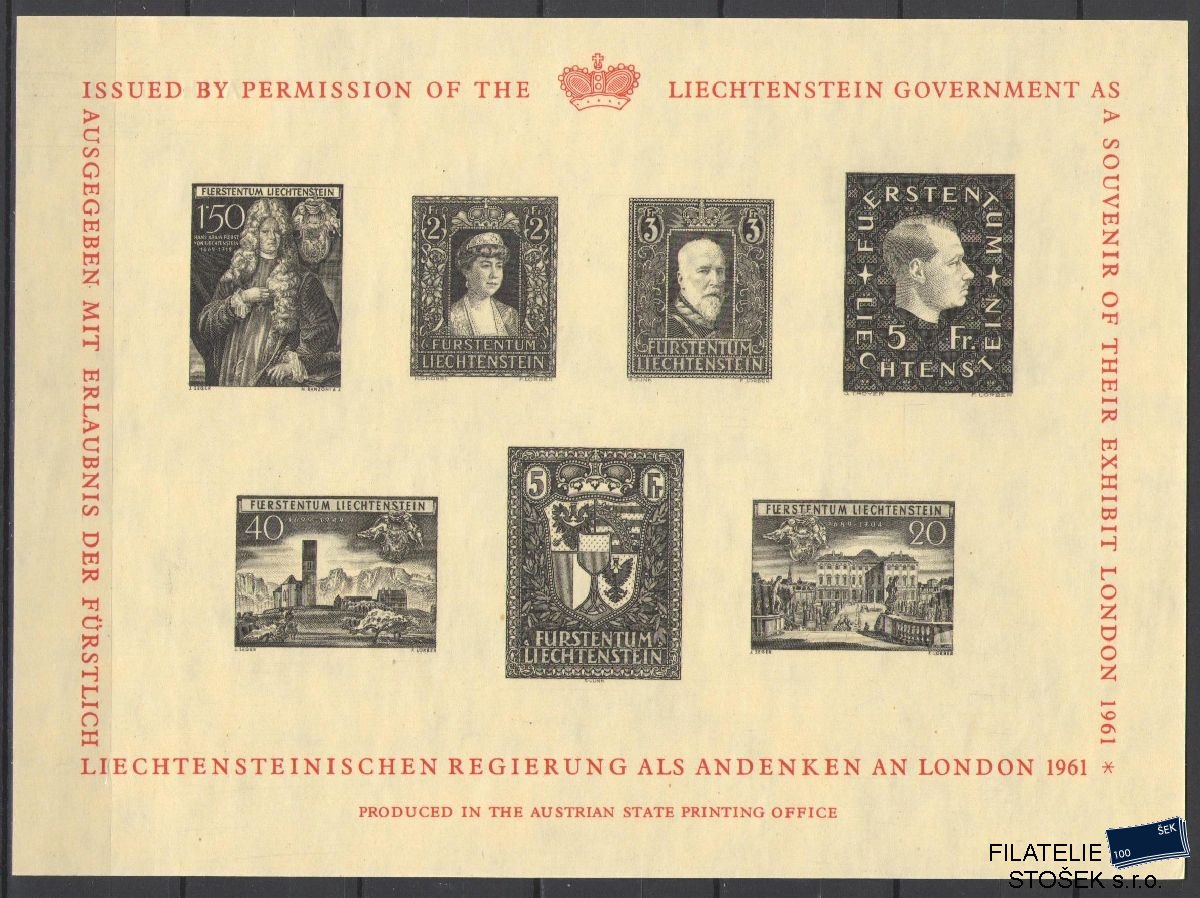 Liechtenstein známky Suvenýr pro výstavu Londýn 1961