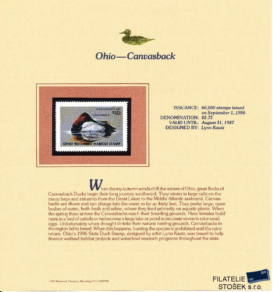 USA známky Ohio - Canvasback
