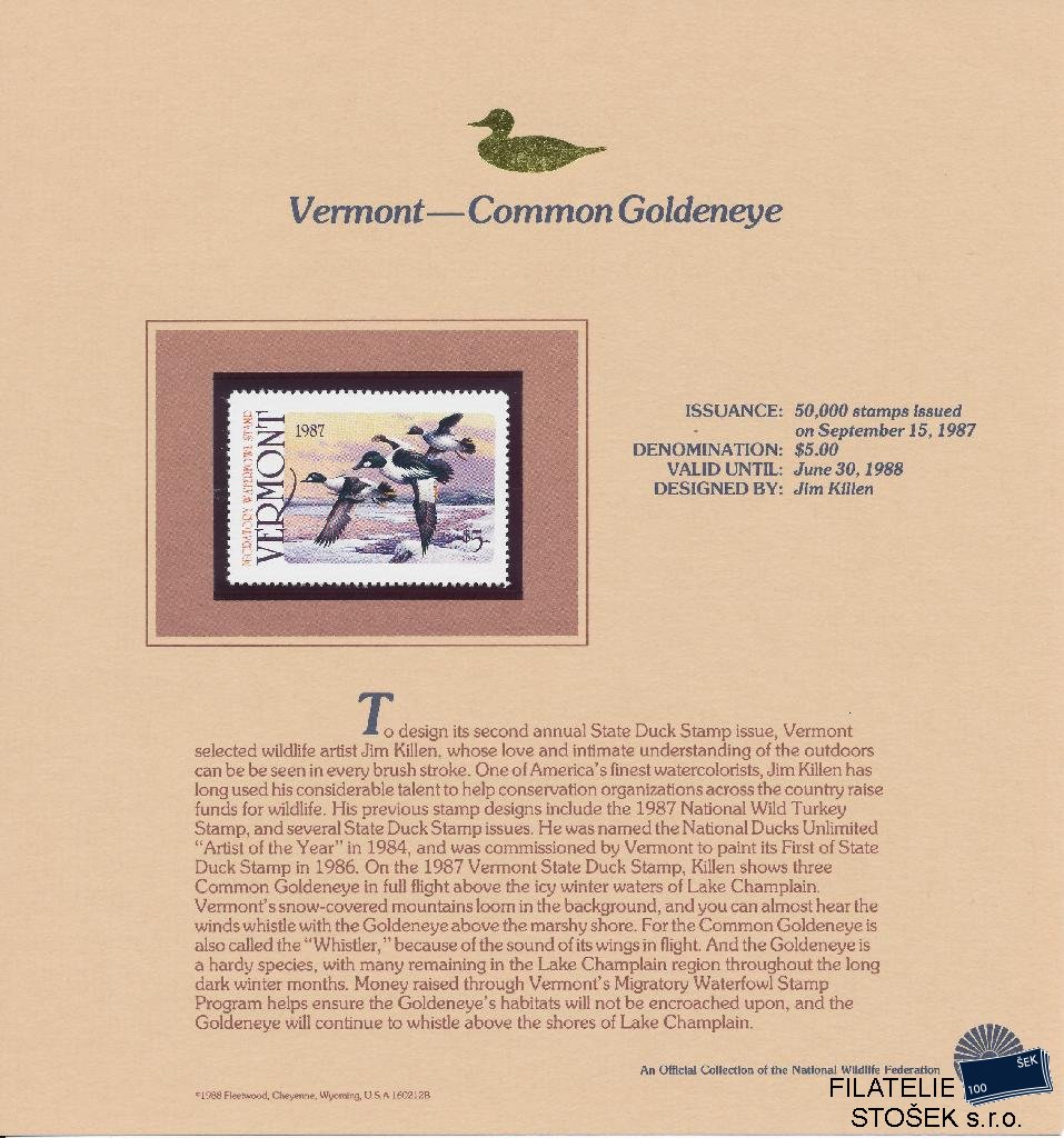 USA známky Vermont - Common Goldeneye