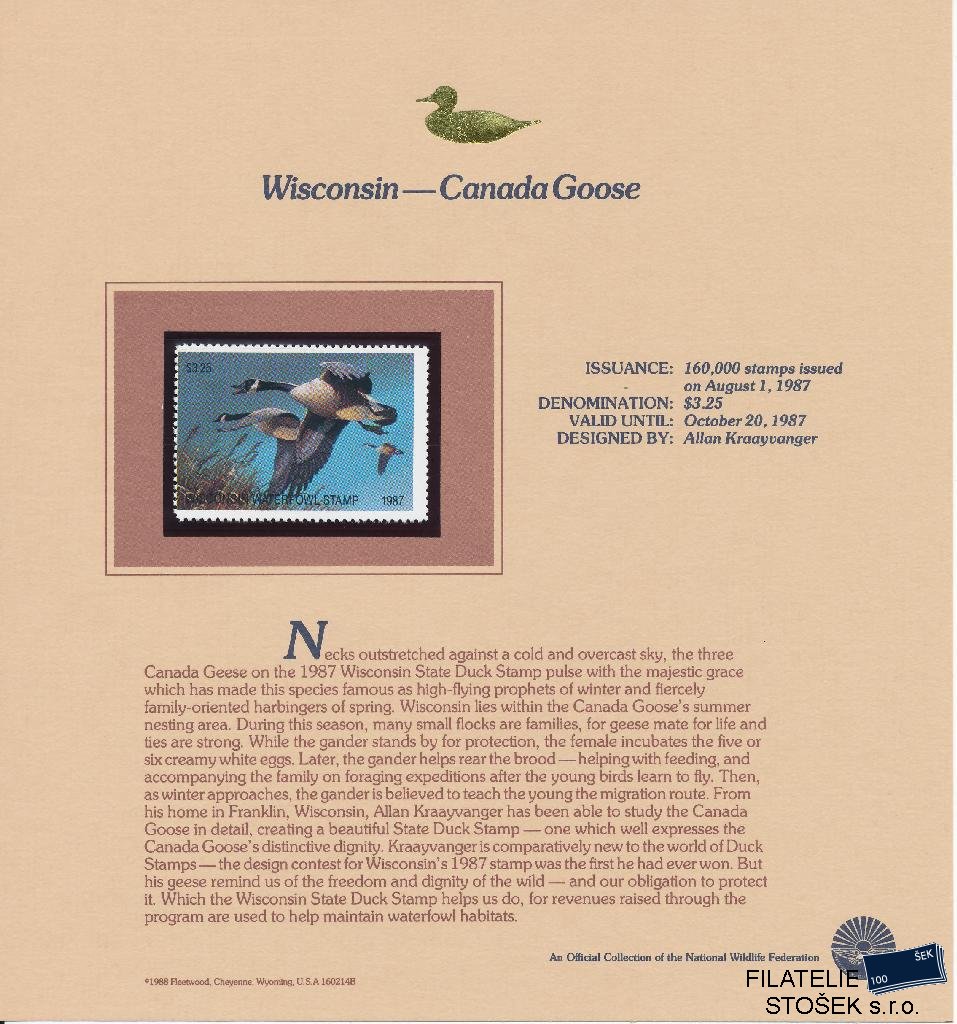 USA známky Wisconsin - Canada Goose