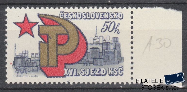 ČSSR známky 2483 DV 30/1 - červená skvrna vlevo komína
