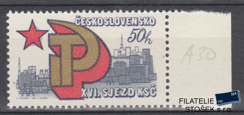 ČSSR známky 2483 DV 30/1 - červená skvrna vlevo komína