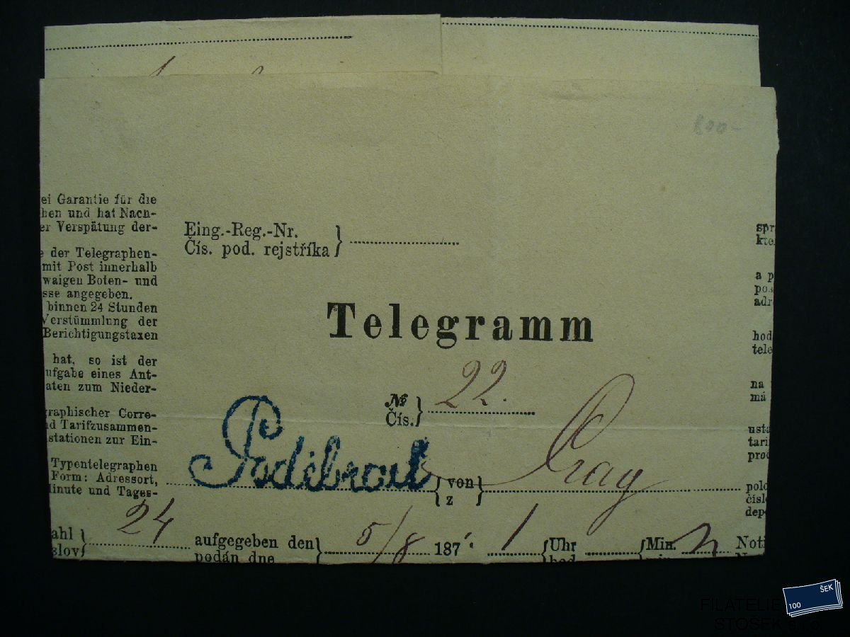 ČSR celistvosti - Telegram - 5.8.1874 - Poděbrait