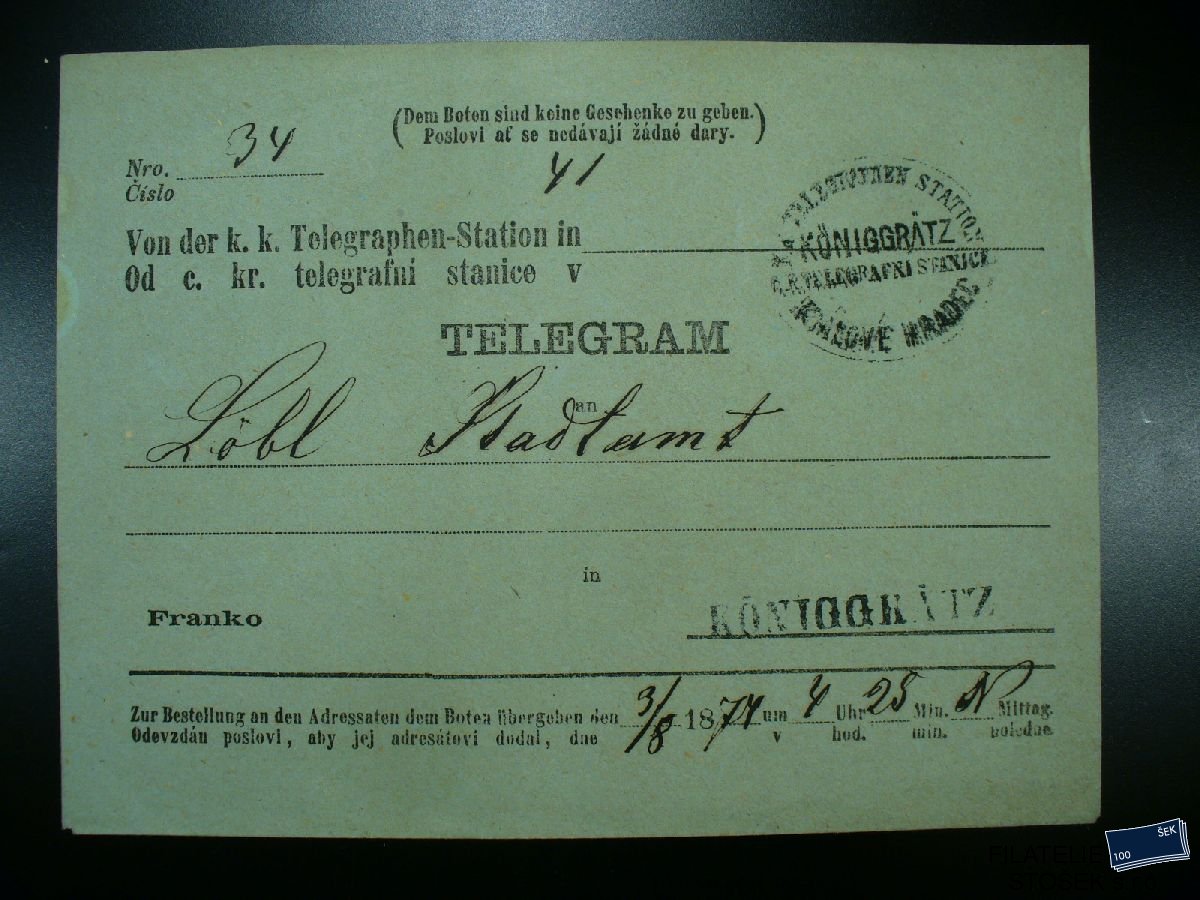 Rakousko celistvosti - Telegram Königgratz 1874