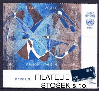 OSN USA známky Mi 0653-6 Rohový čtyřblok + kupón s emblémem OSN