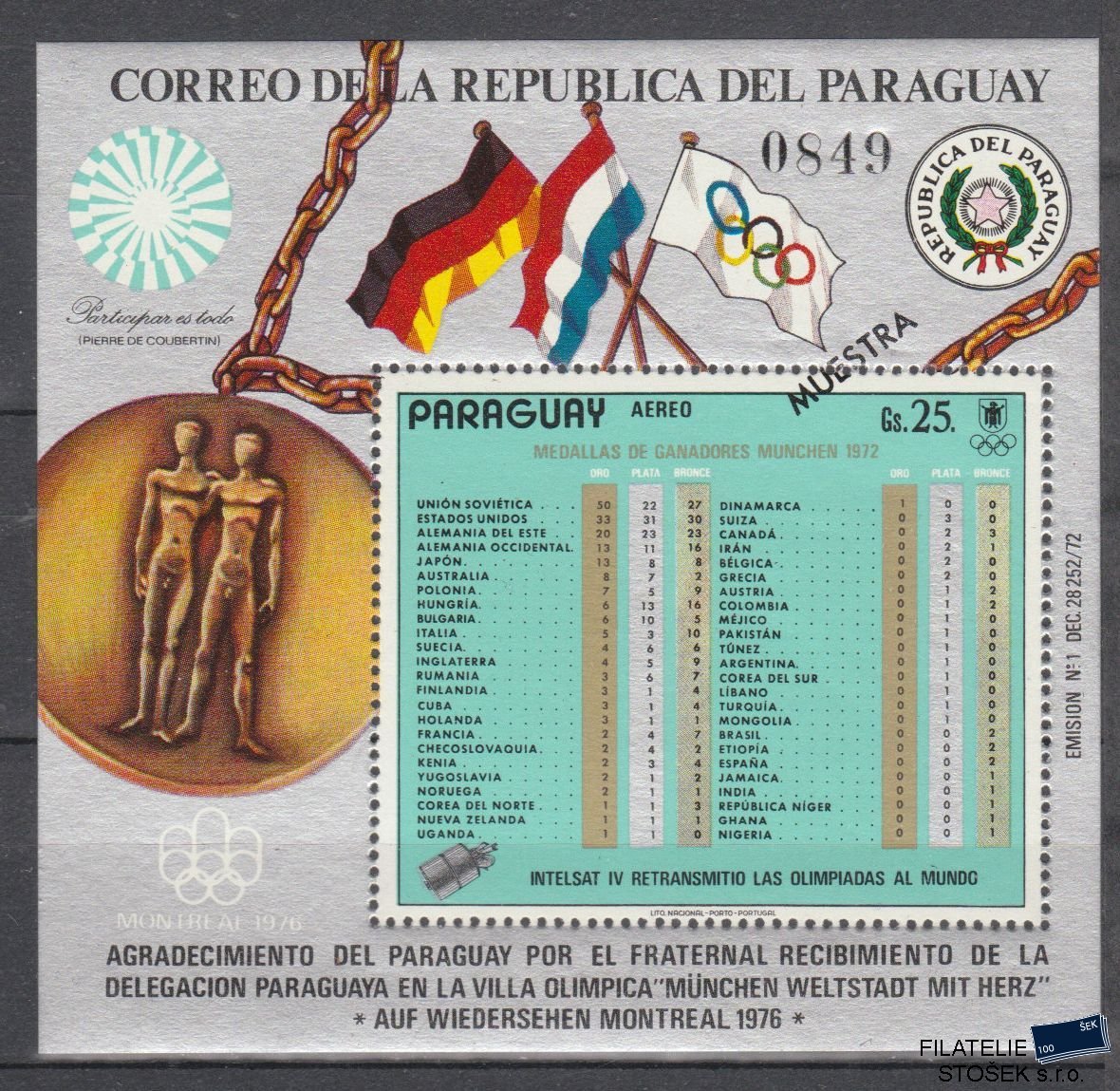 Paraguay známky Mi Blok 199 - Olympijské hry