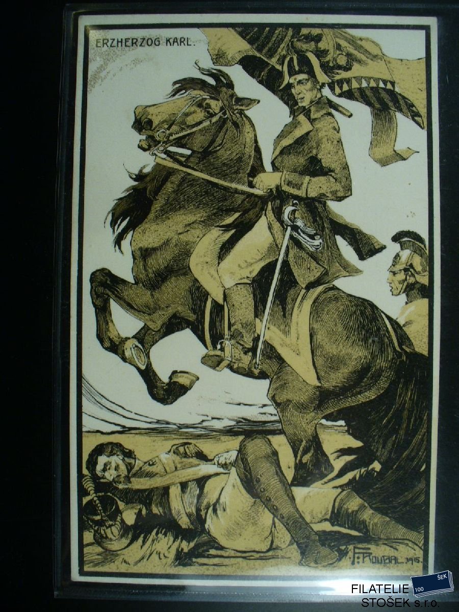 Vojenská pohlednice - Erherzog Karl na koni