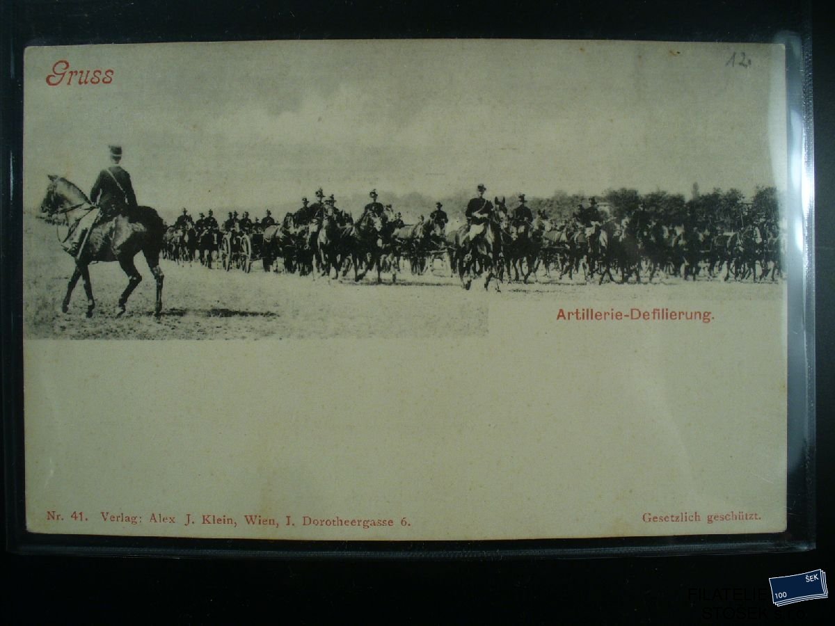 Vojenská pohlednice - Artilerie na koních