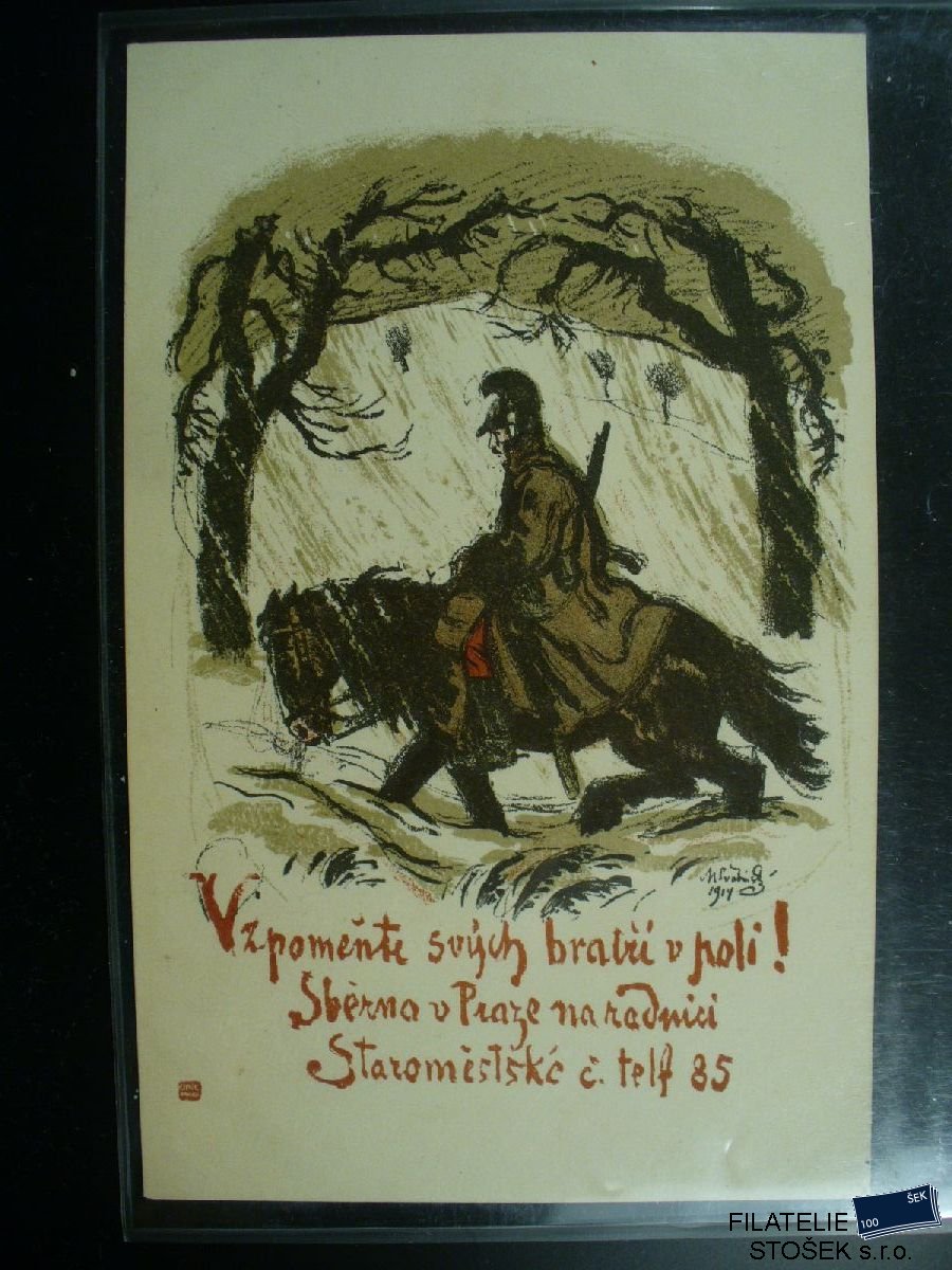 Vojenská pohlednice - Voják na koni - pohlednice + los 1915