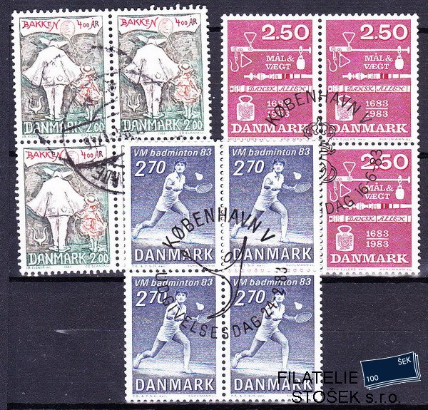 Dánsko známky Čtyřbloky Mi 769-70+783