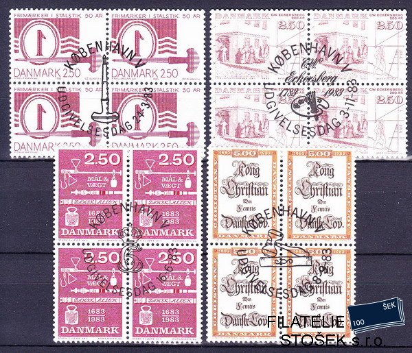 Dánsko známky Čtyřbloky Mi 771+783-4+800