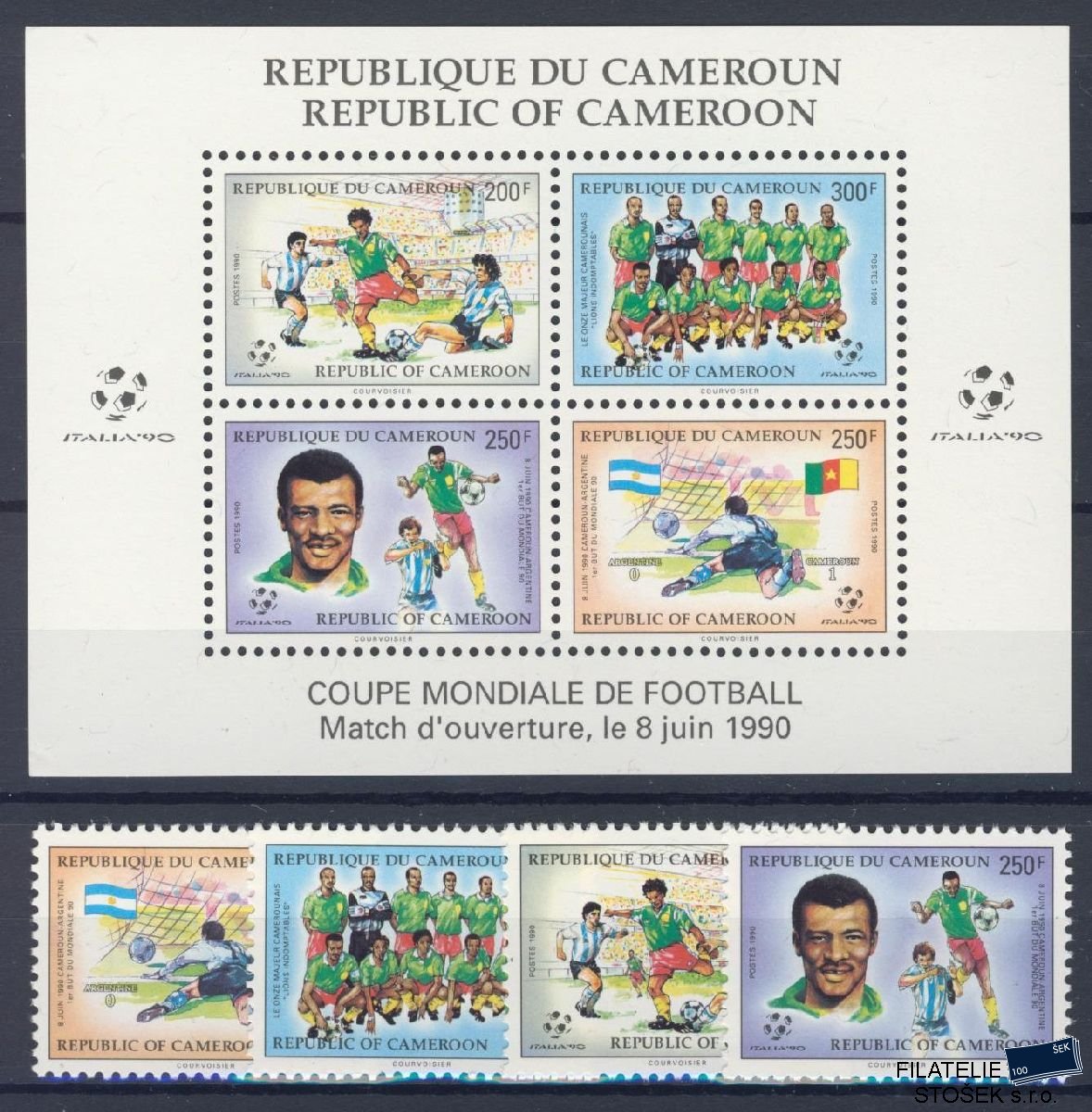 Kamerun známky Mi 1160-63 + Bl 25 - Fotbal