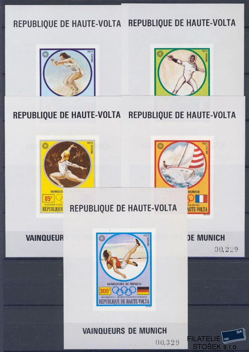 Horní Volta známky Mi 388,92,94,97,99 Bloky  - OH 1972