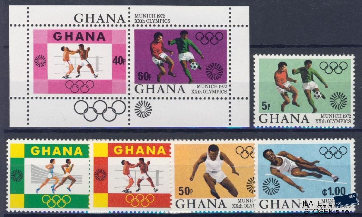 Ghana známky Mi 472-76 + Bl 46 - OH 1972