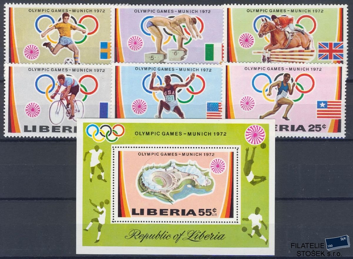 Liberia známky Mi 826-31 + Bl 60 A - OH 1972