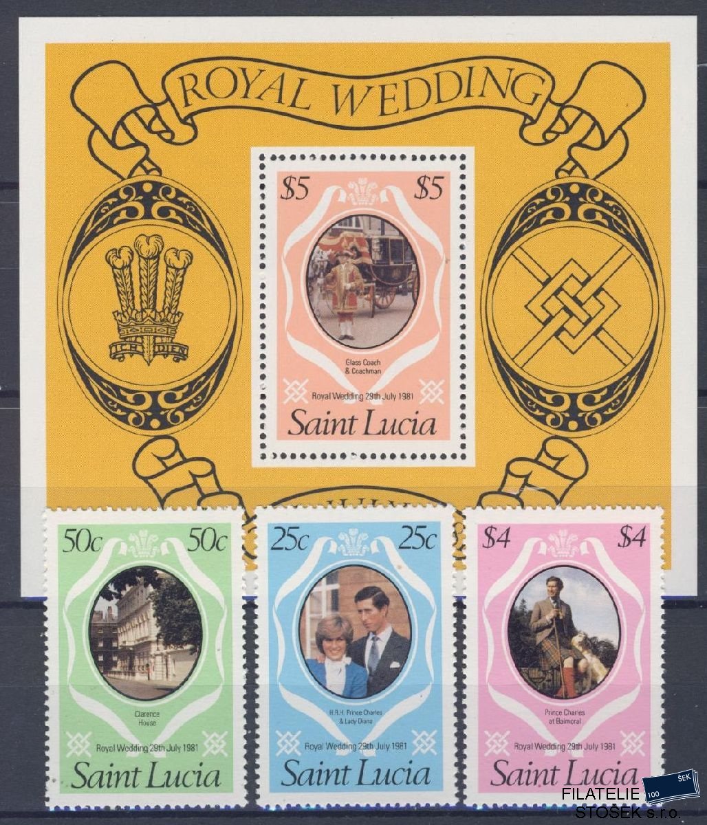 St. Lucia známky Mi 543-5 + Bl 29 - Diana