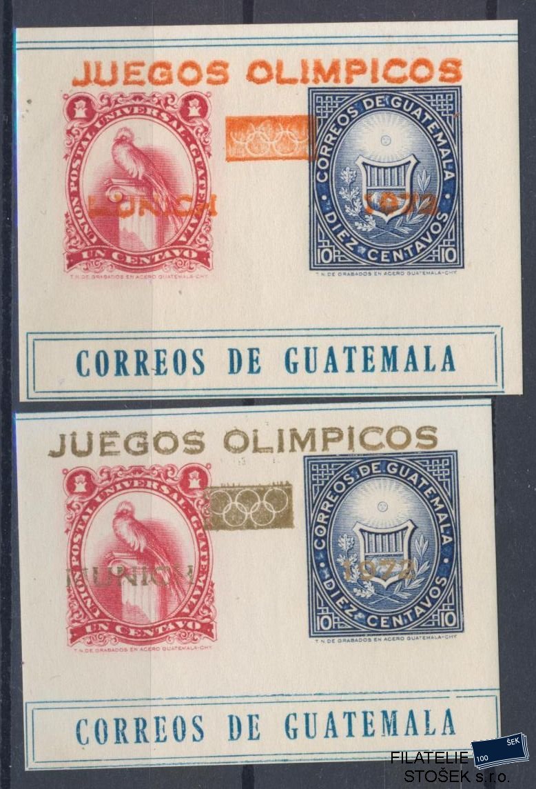 Guatemala známky Mi Blok 13 Oranžový + zlatý přetisk - OH 1972